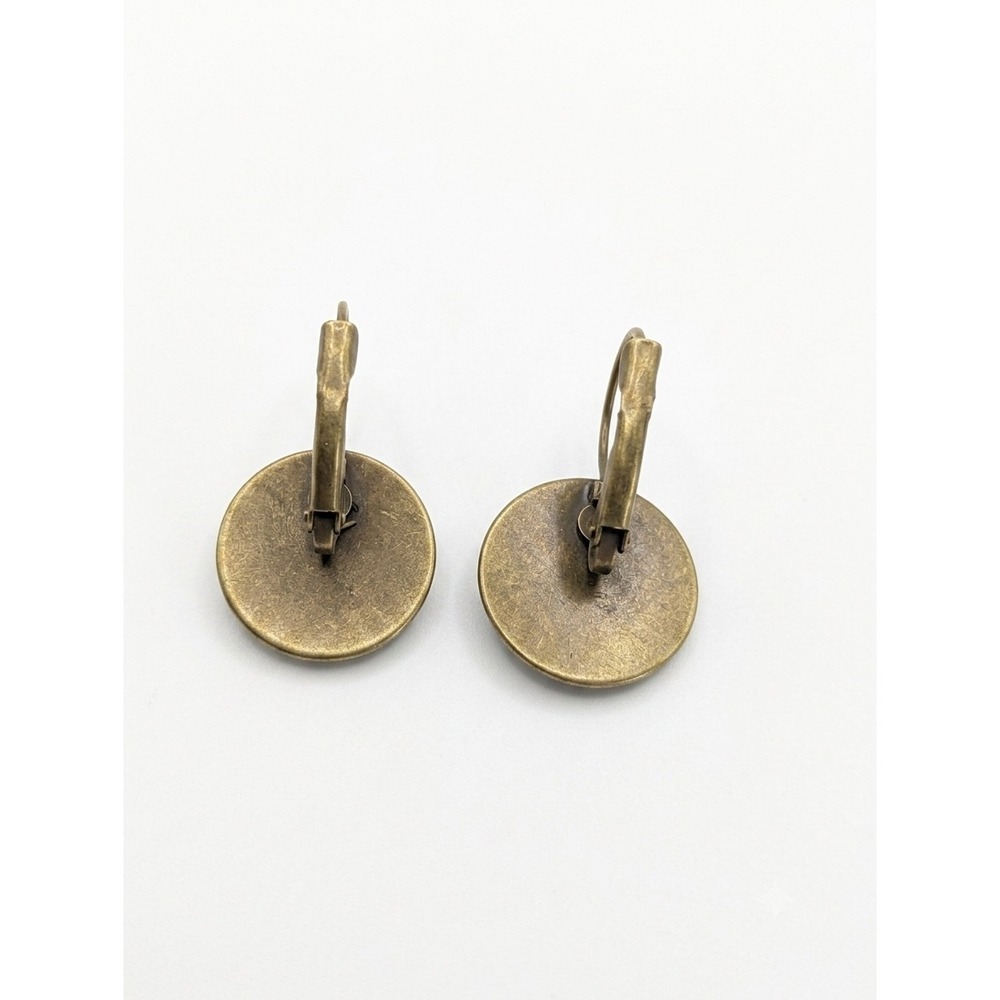Retro Antique Style Bronze Floral Cabochon Leverback Earrings - Picture 3 of 3